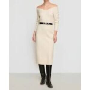 Modern Citizen Off Shoulder V Neck Sweater Knit Midi Dress Beige Sz S NWOT $169
